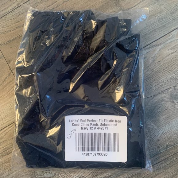 NWT LANDS' END PERFECT FIT ELASTIC WAIST IRON KNEE CHINO PANTS NAVY UNHEMMED 12 - Picture 5 of 7